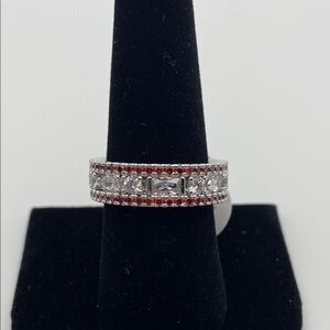 Bomb Party Eternity Ring with CZ’s and Red Stones - Size 9